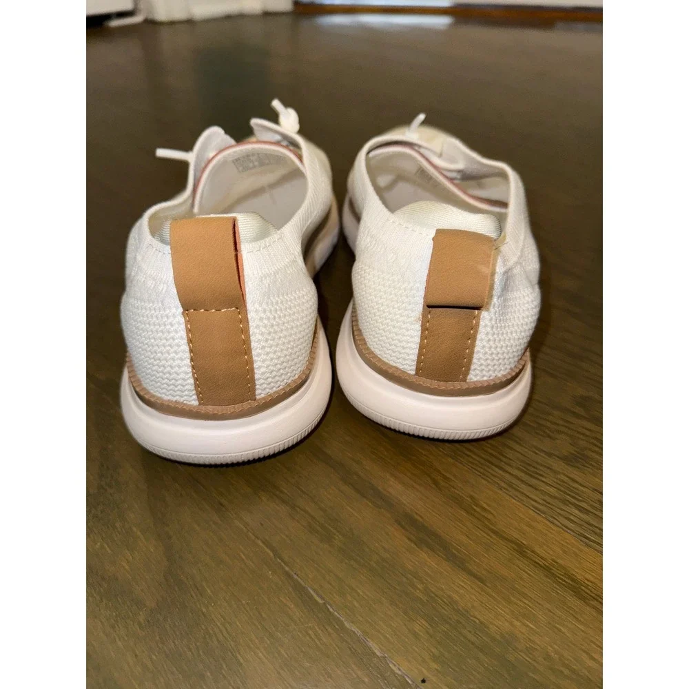 White Knit Lace Up Sneakers Tan Accents Casual Athletic Shoes K1921 Size 44